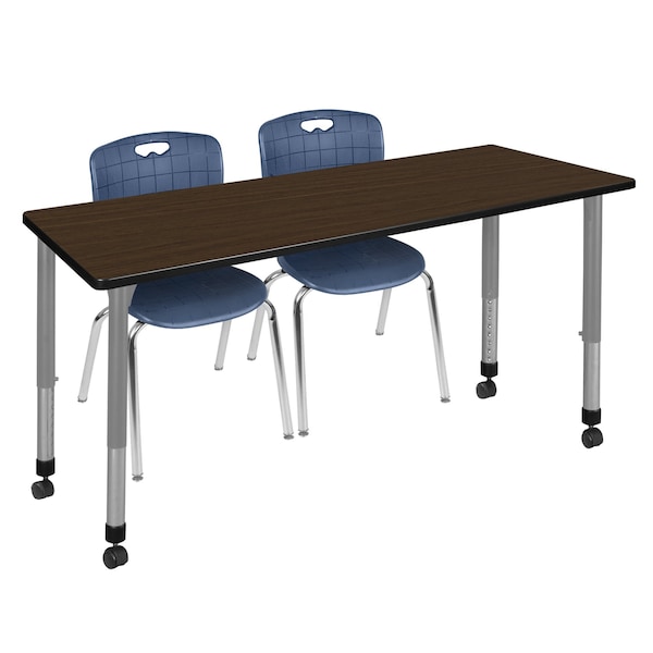 Regency Kee Mobile Adjustable Classroom Table W/ 2 Andy Mobile Chairs, 72 in W, 30 in L, Neo Walnut MT7230NWAPCGY40NV - main