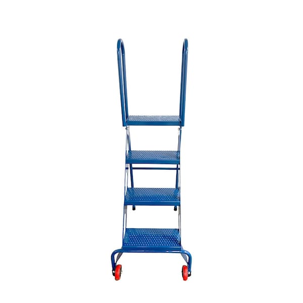 5Seconds Brand 4 Step High quality steel, Lock-N-Stock Folding Ladder, 350 lbs, Blue 555114 - main