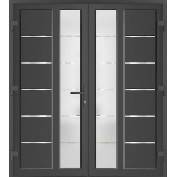 Vdomdoors Front Exterior Prehung Metal-Plastic Double Doors / MANUX 8088 Antracite / Office Commercial and Re MANUX8088DEXD-ANT-RH-W72xH80 - main