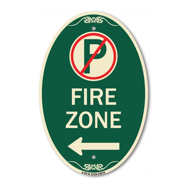 Signmission Fire Zone No Parking Symbol and Left Arrow, 12 In X 18 In Architectural Oval, Heavy Gauge Aluminum A-OV-G-1218-23974 - main