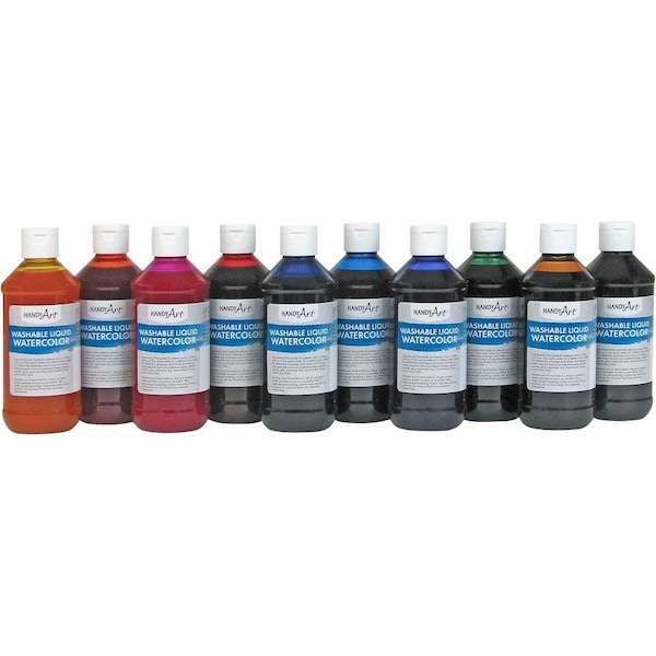 Handy Art Washable Liquid Watercolors, 8oz, 10-Color Basic Kit 882-275 - main