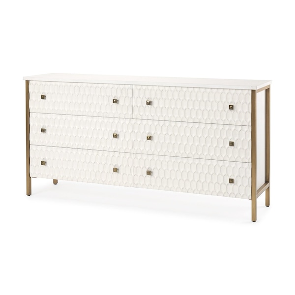 Homeroots 63in Gold And White Wood Carved Geometric Six Drawer Sideboard 611020 - main