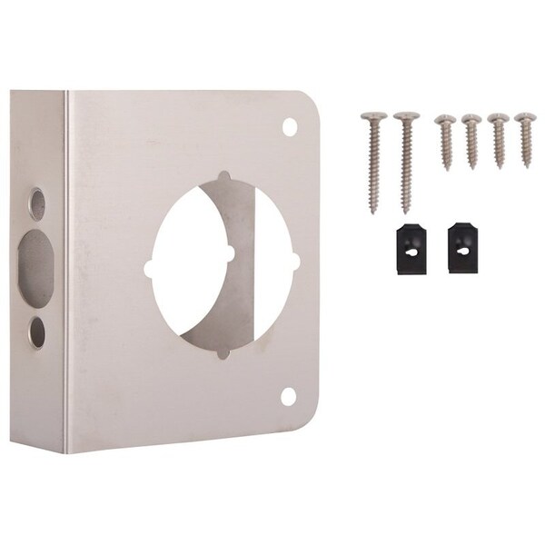 Prosource Door Reinforcer, 2-3/8 in Backset, 1-3/8 in Thick Door, Steel, Satin Nickel, 4-1/2 in H, 4 in W HSH-042SBN-PS - main