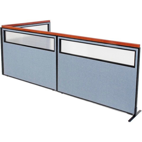 Global Industrial Interion Deluxe Freestanding 3-Panel Corner Divider w/Partial Window 60-1/4"W x 43-1/2"H Blue 695111BL - main