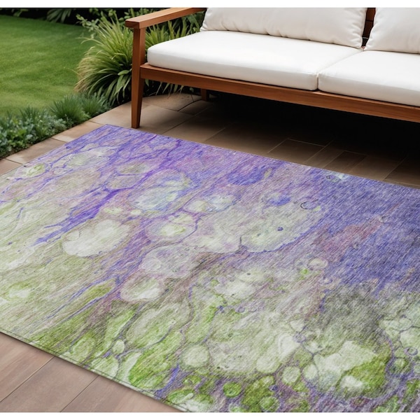 Homeroots 10' X 14' Purple Lilac And Artichoke Green Abstract Washable Indoor Outdoor Area Rug 582181 - main