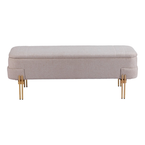 Homeroots 47in Beige and Gold Fabric Upholstered Bench 668853 - main