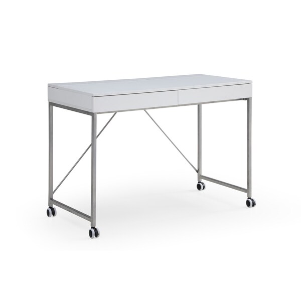Homeroots 43" White and Silver Writing Desk With Two Drawers 543792 - main