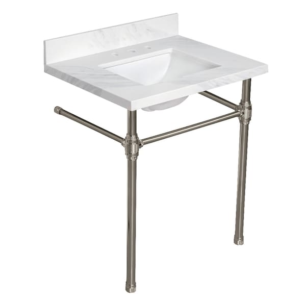 Kingston Brass 31" Quartz Console Sink with Brass Legs, 8-Inch, 3-Hole, Quartz White/Brushed Nickel KVPB3122W38CLV8 - main