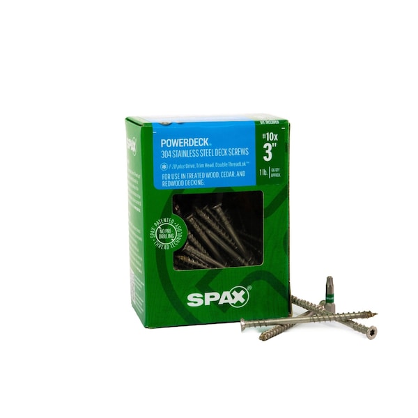 Spax #10 x 3 in Exterior 304 Stainless Steel Wood Deck Screws Powerdeck Trim Head T-Star Plus, 66PK 45705008402004 - main
