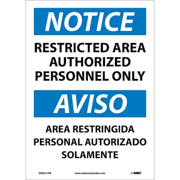 Nmc Notice Restricted Area Sign - Bilingual, ESN221PB ESN221PB - main