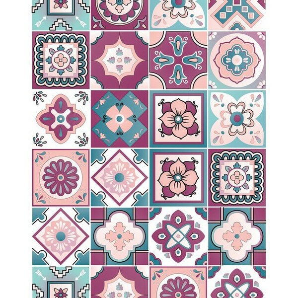 Homeroots 4" X 4" Vintage Turq Blush And Mauve Peel And Stick Removable Tiles 390913 - main