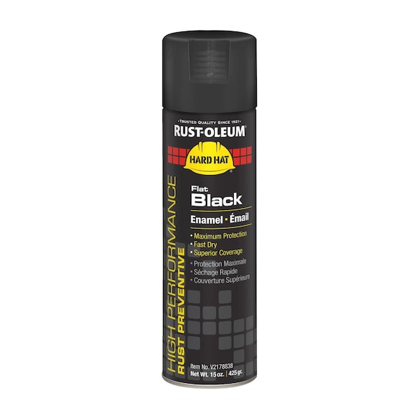 Rust-Oleum Hard Hat High Performance V2100 System Rust Preventive Enamel Spray Paint, Flat Black, 15oz Can, 6PK V2178838 - main