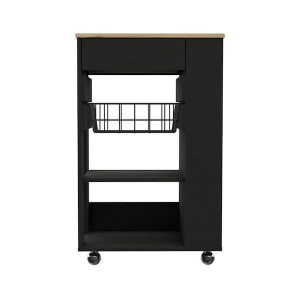 Homeroots Black and Natural 22in Rolling Kitchen Cart With Storage 477880 - main