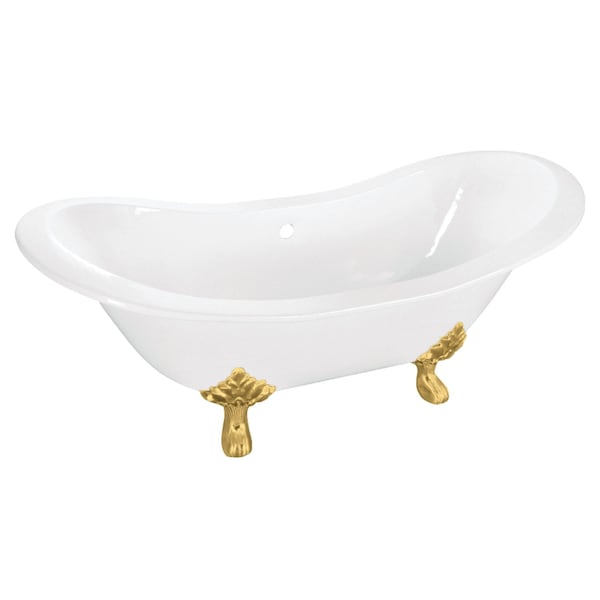 Kingston Brass 61" Cast Iron Oval Double Slipper Clawfoot Tub, No Faucet Drillings, White/Brushed Brass VCTNDS6130NC7 - main