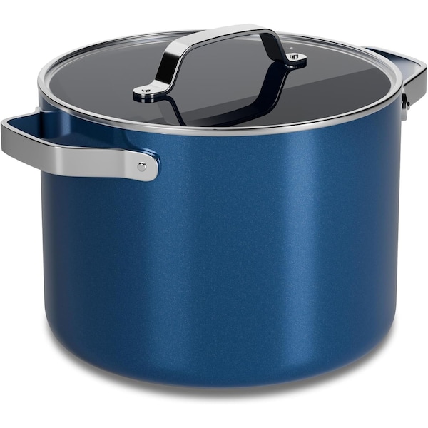 Bakkenmaster 8.5-Qt Ceramic Coated Stock Pot with Lid, Nonstick, Oven Safe, PTFE and PFAS Free, Blue BKCRSTKPTBL85U - main