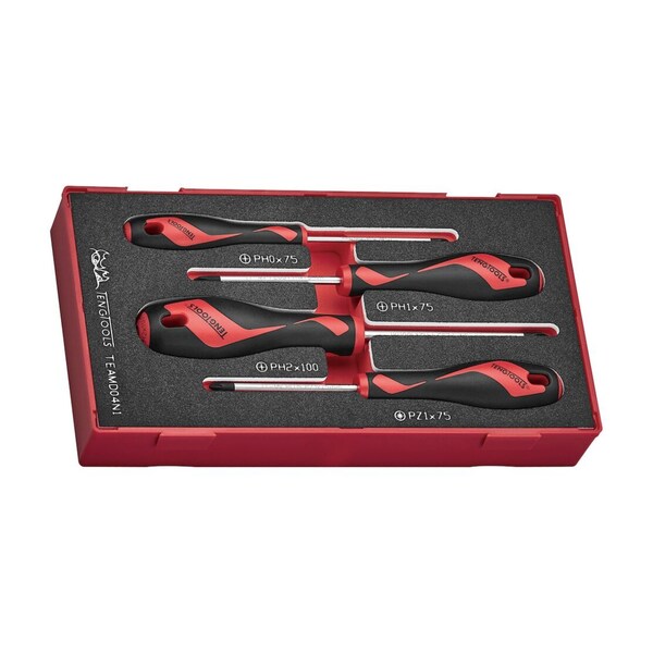 Teng Tools 4 Piece Mixed Size Phillips Ph, Pozidriv Pz Tip Head Screwdriver Eva Foam Set TEAMD04N1 - main