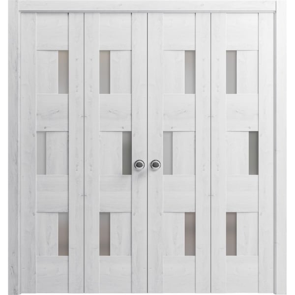 Vdomdoors Sliding Closet Double Bi-fold Doors White Solid Core Modern Interior SETE6933DBF-NOR-72 x 80 (4* 18x80) - main