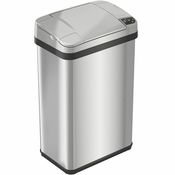 Hls Commercial 4 gal Rectangular Indoor Metal Can, Silver, Touchless Sensor Lid, Stainless Steel, 7 in HLS04SS - main