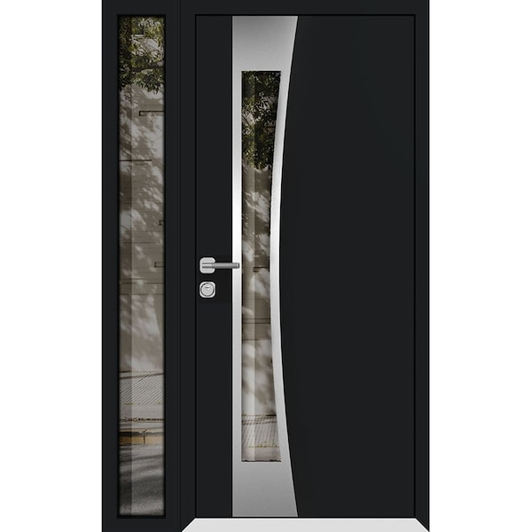Vdomdoors Aluminum Door Cynex 6116 Black Entry Steel Metal Modern Painted W36+14xH80 Left Inswing CYNEX6116EXD-BLK-W36+14xH80-LH-I - main