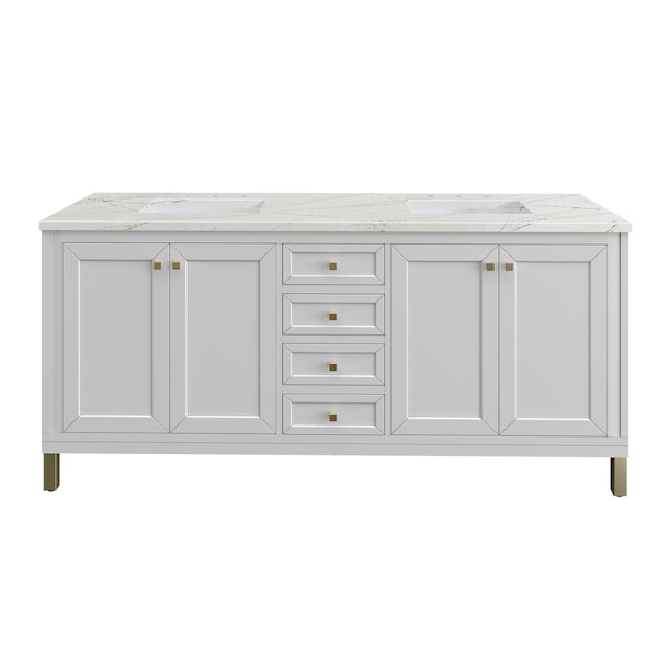 James Martin Vanities Chicago 72 in. Double Vanity, Glossy White, w/ 3 CM Ethereal Noctis Silestone Top 503-V72-GW-3ENC - main