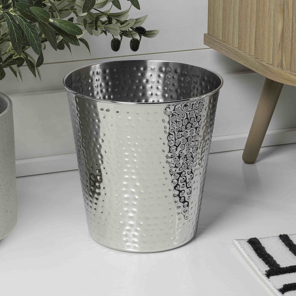 Happimess Axel Modern Minimalist Hammered Steel 2 Gal Waste Bin, Polished Steel, 2PK HPM1110E-SET2 - main