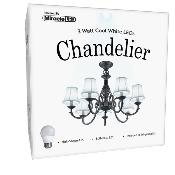Miracle Led Chandelier Light Bulbs, Cool Tone Bright Daylight, 3W LED, 12-Pack, 2PK 803869 - main