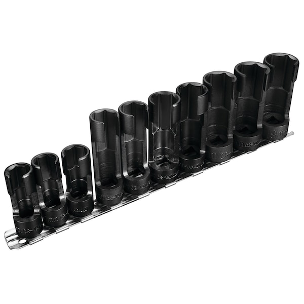 Performance Tool 10 pc. 3/8 in. Dr. Flare Nut Socket Set, SAE/Metric, Chrome Vanadium W84027 - main