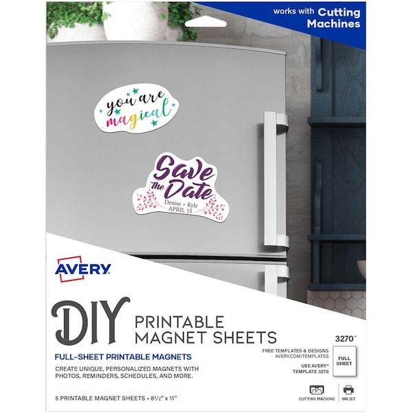 Avery Inkjet Magnet Sheet, 8-1/2" x 11", Matte, White, 5 Sheets/Pack 3270 - main