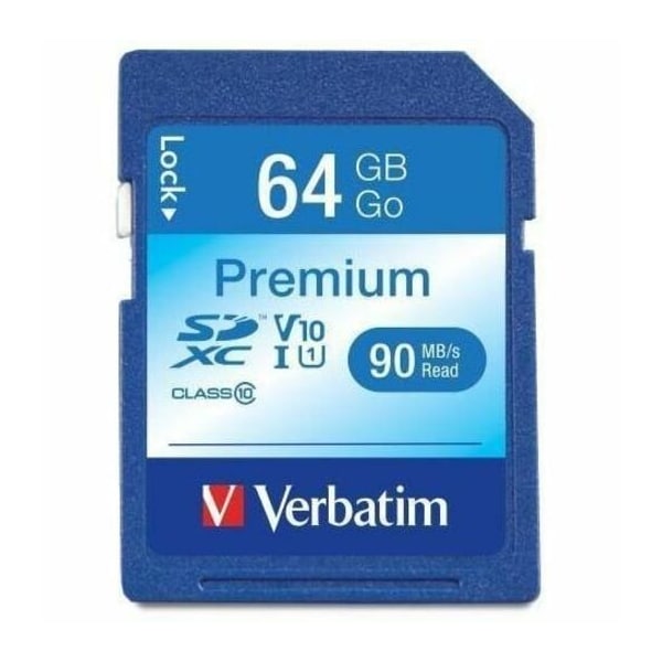 Verbatim 64GB Premium SDXC Memory Card, UHSI V10 U1 Class 10, Blue VER44024 - main