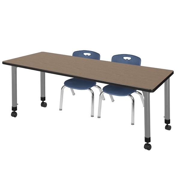 Regency Kee Mobile Adjustable Classroom Table W/ 2 Andy Mobile Chairs, 72 in W, 24 in L, Noble Oak MT7224NOAPCGY45NV - main