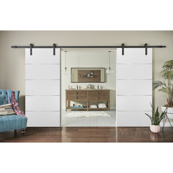 Sartodoors Sliding Double Barn Doors with Hardware, Planum 0020 White Silk, 13FT Rail Hangers Sturdy Set, Mode PLANUM0020DB-WS-8496 - main