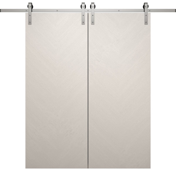 Sartodoors Modern Double Barn Door 36 x 80 inches, Ego 5005 Painted White Oak, 13FT Silver Rail Track Set, S EGO5005DB-S-PWO-36 - main