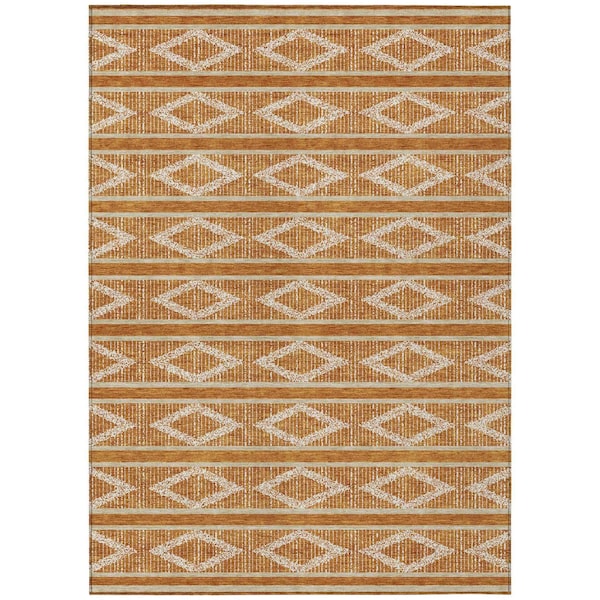 Homeroots 5' X 8' Copper And Ivory Geometric Washable Indoor Outdoor Area Rug 599653 - main