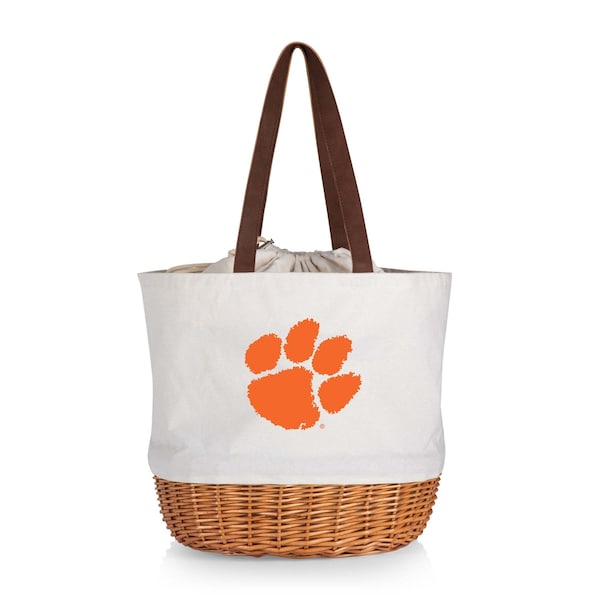 Picnic Time Family Of Brands NCAA Clemson Tigers Coronado Canvas and Willow Basket Tote - Picnic Bag 203-00-187-104-0 - main