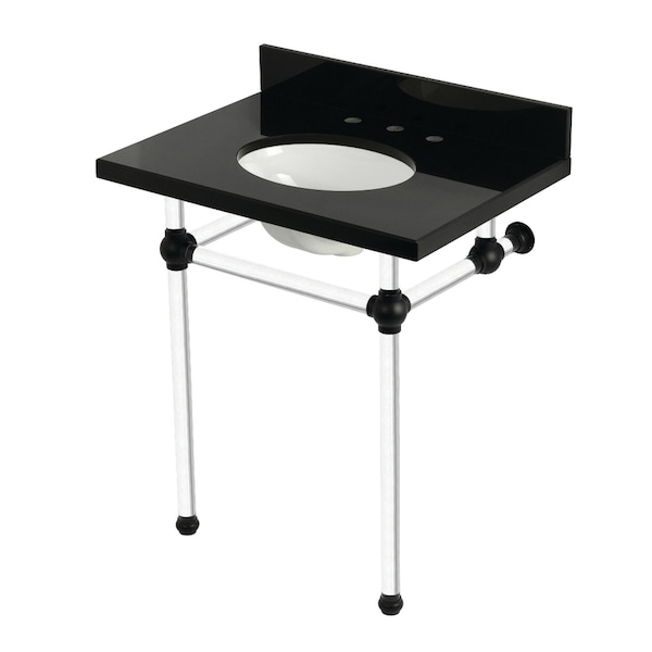 Kingston Brass 30" Black Granite Console Sink with Acrylic Legs, 8-Inch, 3-Hole, Black Granite/Matte Black KVPK30KA0 - main