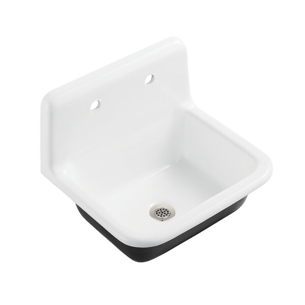 Kingston Brass 22" Cast Iron Single Bowl Wall Mount Utility Sink with Drain, White/Brushed Nickel KGCLWS221878 - main