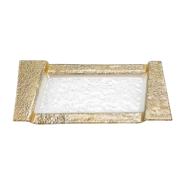 Homeroots 13in Clear And Gold Glass Snack Or Vanity Tray 376058 - main