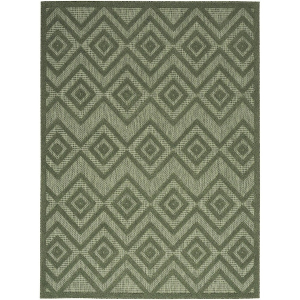 Homeroots 5' X 7' Dark Green And Light Green Geometric Indoor Outdoor Area Rug 556275 - main