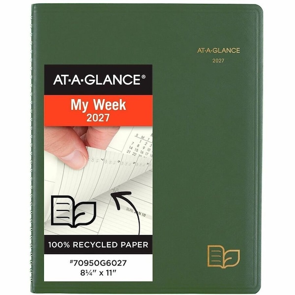 At-A-Glance Recycled Weekly/Monthly Classic Appointment Book, 11 x 8.25, Green, 2022 70950G60 - main