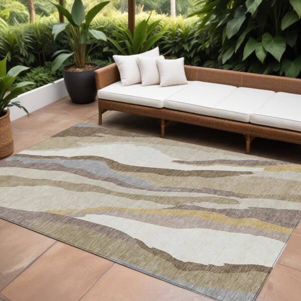 Homeroots 9' X 12' Beige Brown And Gray Abstract Washable Indoor Outdoor Area Rug 600940 - main