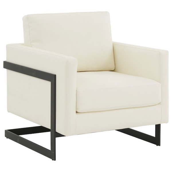 Leisuremod Lincoln Leather Accent Armchair with Black Frame, White LAB31W-L - main