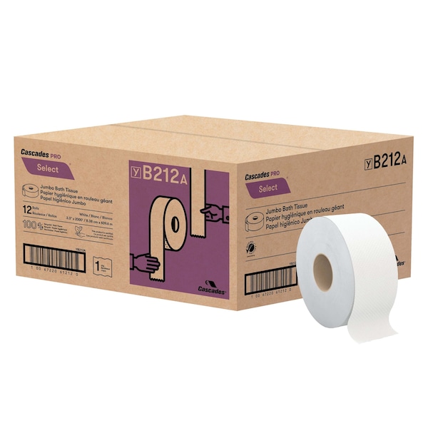 Cascades Pro Select Jumbo Roll Bath Tissue 3.3i, PK12 B212 - main