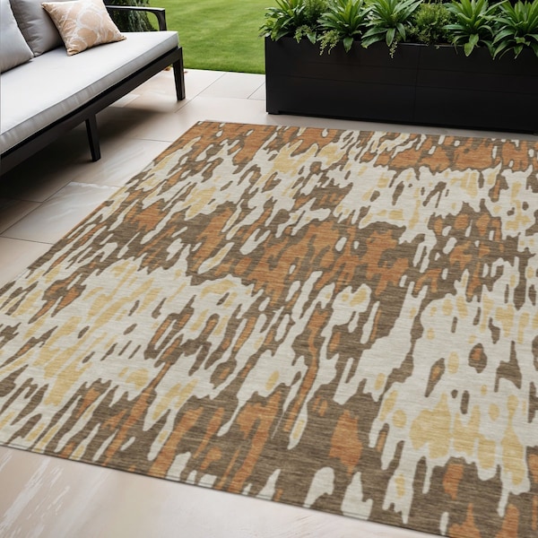 Homeroots 5' X 8' Copper Gold And Ivory Striped Washable Indoor Outdoor Area Rug 596663 - main