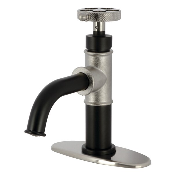 Kingston Brass One-Handle 1-Hole Bathroom Faucet with Knurled Handle, Deck Plate, and Push Pop-Up Drain KSD2828RKX - main