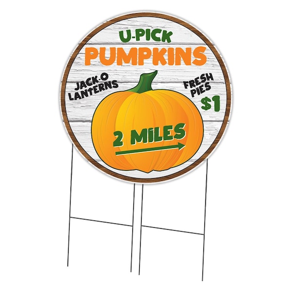 Signmission Market U Pick Pumpkins Double Sided Corrugated Plastic Circle Yard, 36-CIR-WS-U pick pumpkins C-36-CIR-DS-WS-U pick pumpkins - main