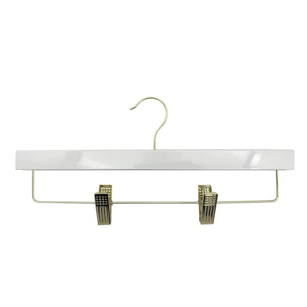 Nahanco 14in High Gloss White Wooden SlimLine Pant/Skirt Hanger w/ Padded Clips and Gold Hardware, 50PK SL70514RC50GH - main