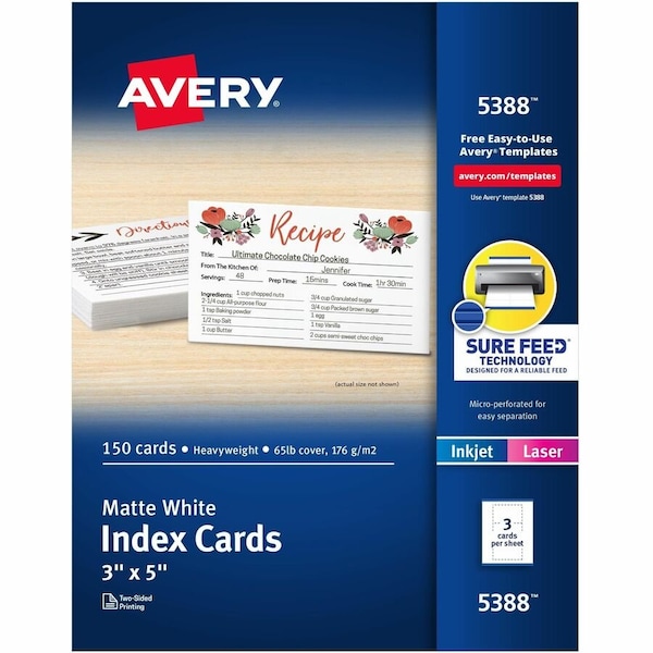Avery Dennison 3 x 5" Unruled Index Card for Printers, Pk50 5388 - main