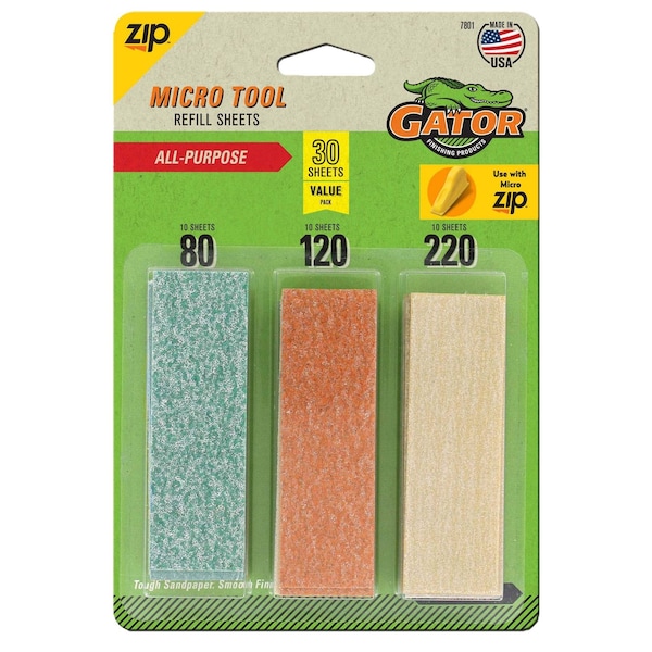 Gator Finishing Zip Micro Tool Sanding Tool Refill Sheets, Assorted Grit, 30PK 7801GA - main