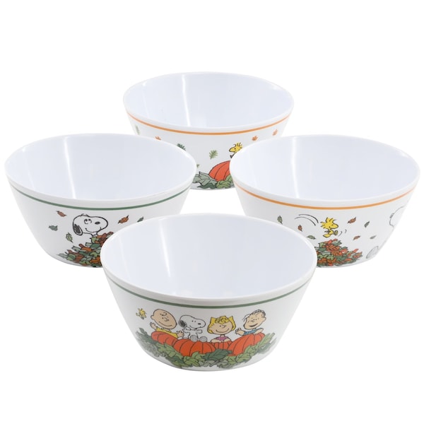 Peanuts Happy Fall 4 Piece 5.8 Inch Round Melamine Cereal Bowl Set in Assorted Designs 750123720M - main