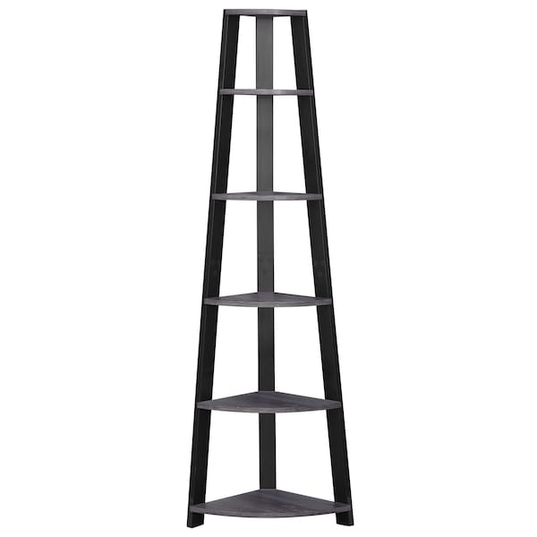 Homeroots 71" Gray Wood Five Tier Corner Bookcase 332941 - main